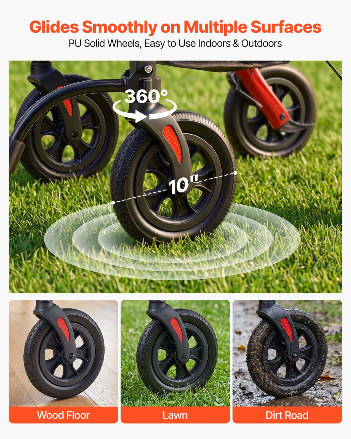 VEVOR 2-in-1 Rollator Walker & Transport Chair for Seniors, Foldable Rolling Walker Wheelchair, Lightweight Aluminum Mobility Walking Aid with Solid PU Wheels, Cup & Cane Holder - Supports 136kg