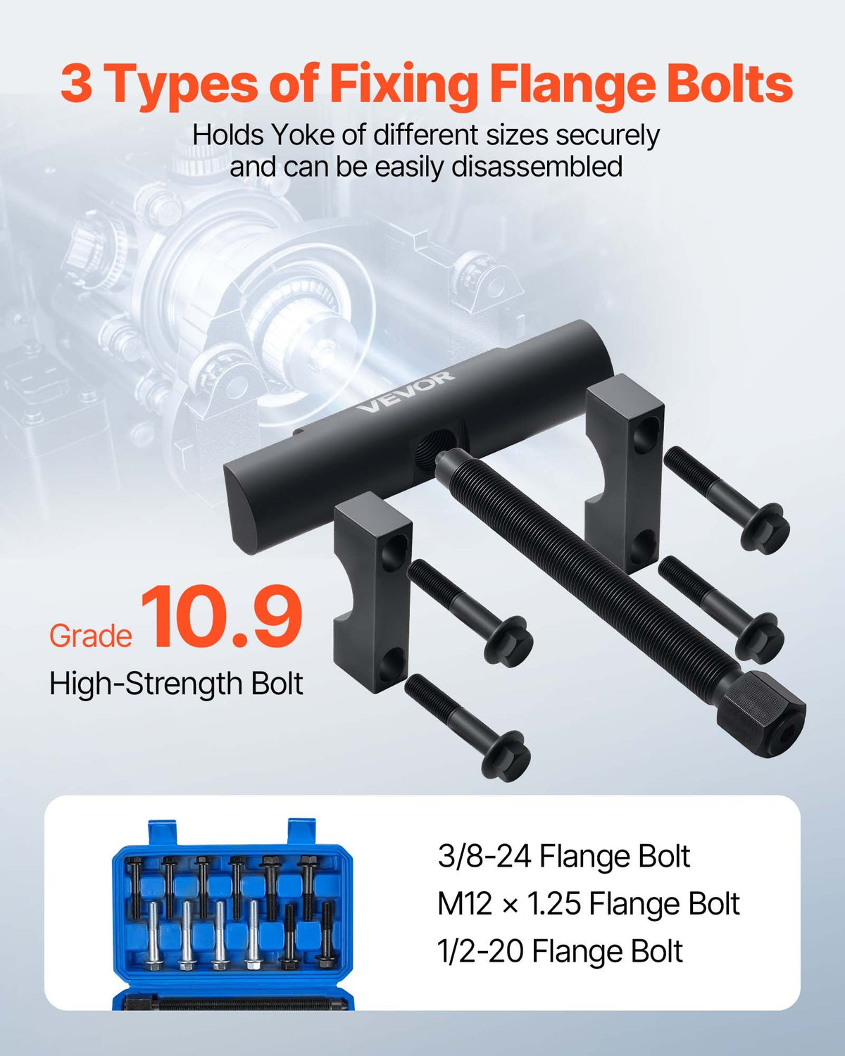 VEVOR Yoke Puller, Made for Class 6-8 Transportation Trucks and Equipment, Heavy Duty Yoke Removal Tool Kit, Automotive Yoke Puller Kit Compatible with Kenworth, Peterbilt, Freightliner, Mack, Volvo