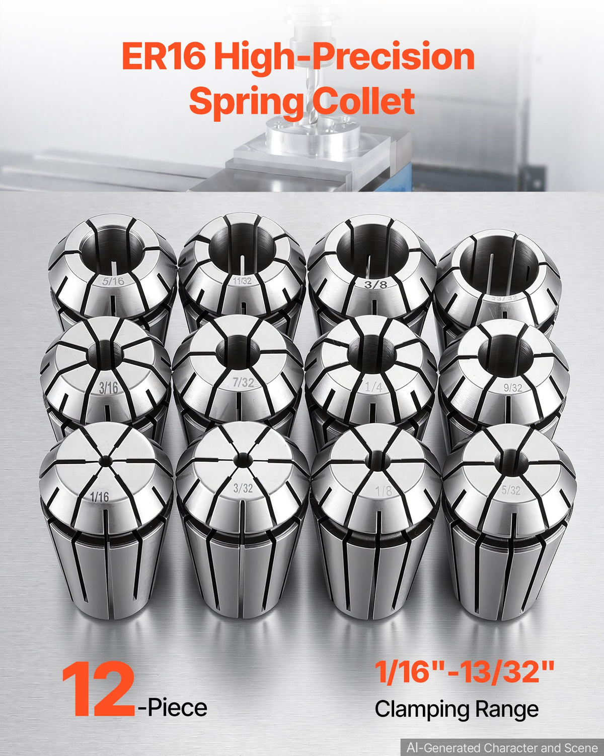 VEVOR ER16 Collet Set 1/16"-13/32" 12 Piece ER16 Spring Collet Chuck Set, for CNC Milling Machines & Drill Presses, 0.0008" TIR High Concentricity, Lathe Chuck Tool with Storage Case, Alloy Steel