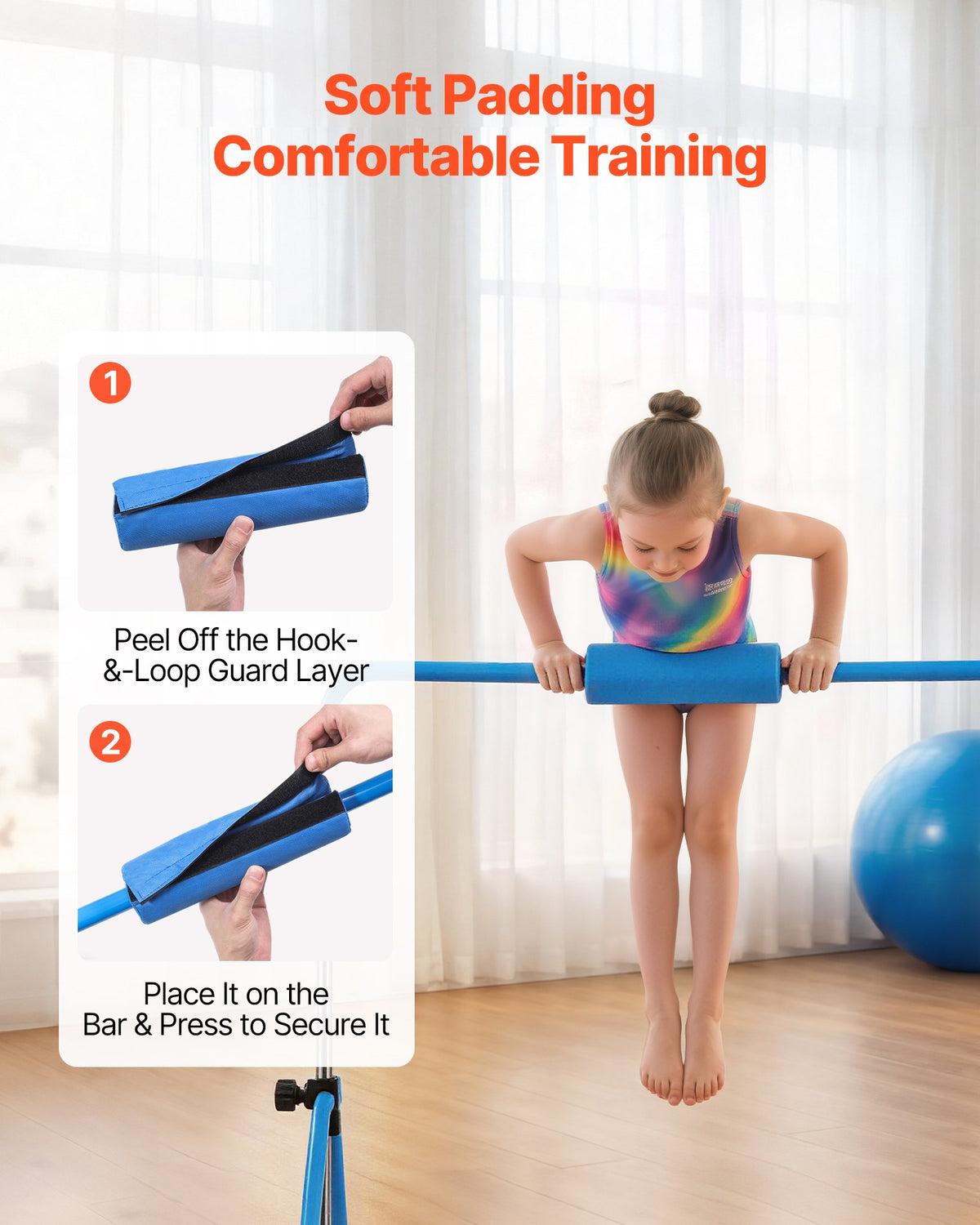 VEVOR Gymnastic Bars for Kids, 63.5 kg Capacity Folding Training Kip Bar, Adjustable Height Gymnastic Horizontal Bar for Home, Training Equipment for Indoor and Outdoor, Easy to Assemble, Blue