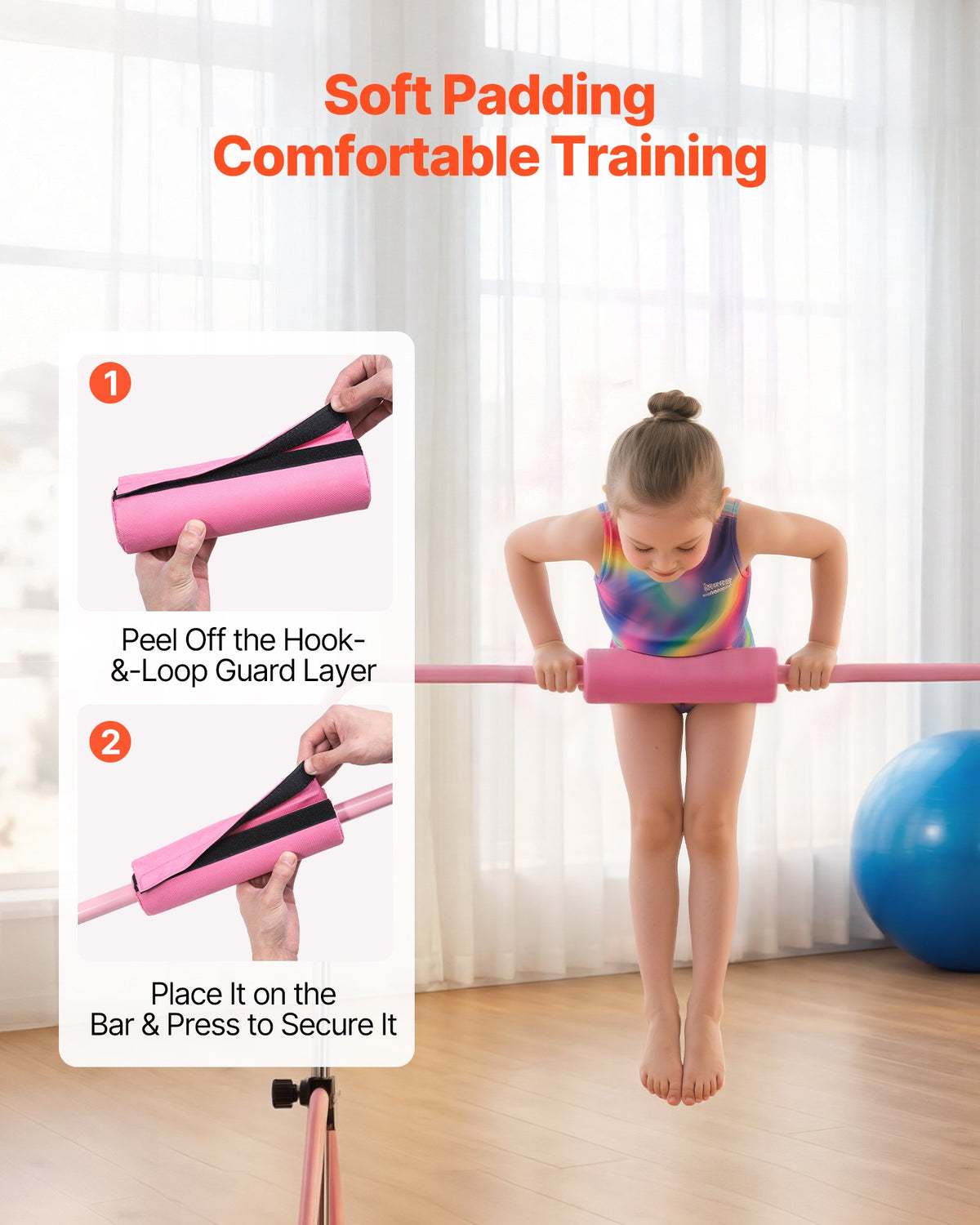 VEVOR Gymnastic Bars for Kids, 63.5 kg Capacity Folding Training Kip Bar, Adjustable Height Gymnastic Horizontal Bar for Home, Training Equipment for Indoor and Outdoor, Easy to Assemble, Pink