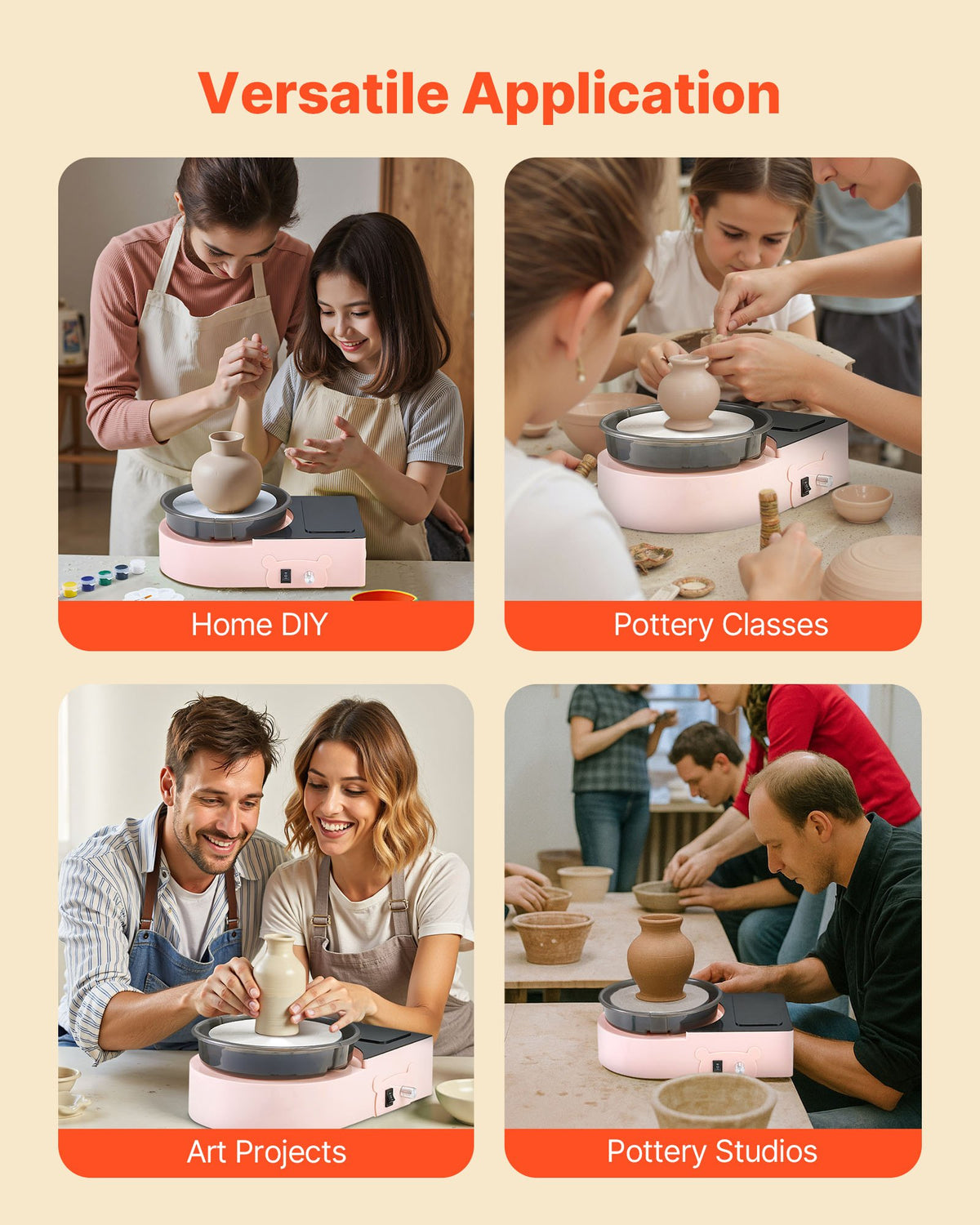 VEVOR Mini Pottery Wheel, 158 mm Turntable, Forward and Reverse Rotation, Adjustable Speed, Electric Clay Wheel for Kids and Adults, with Clay Shaping Tools, for Home DIY, Pottery Classes, Pink