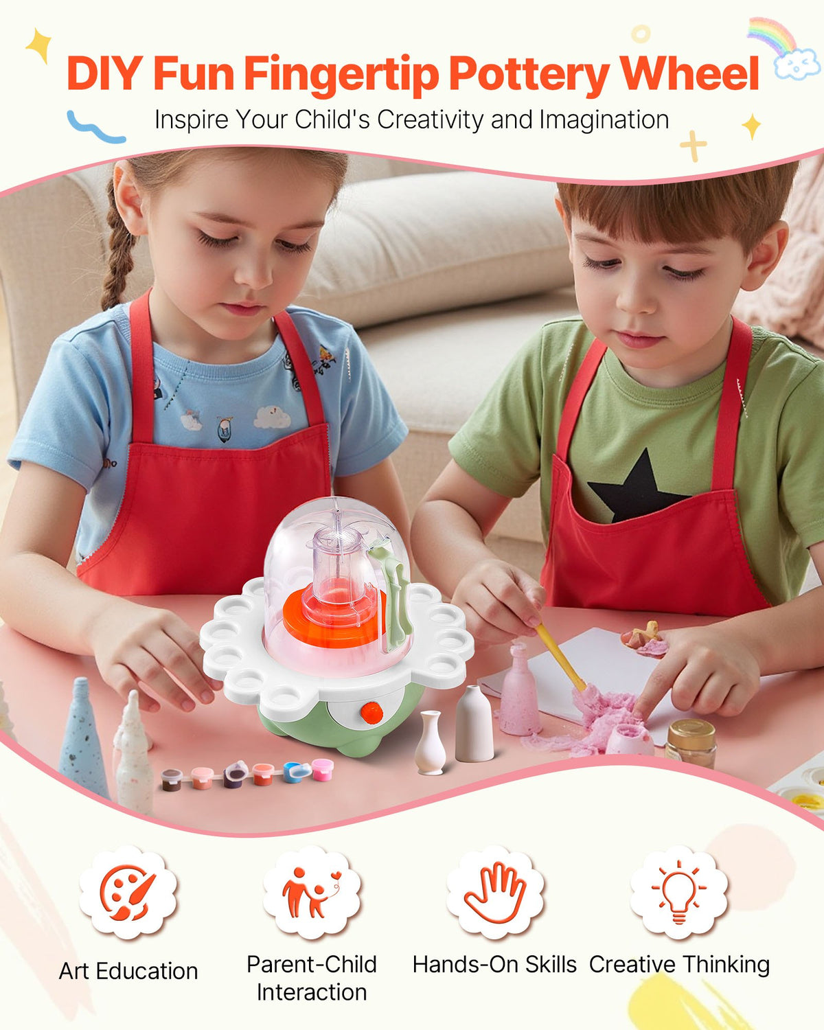 VEVOR Mini Pottery Wheel, 50 mm and 80 mm Turntables, Adjustable Speed, Electric Clay Wheel for Kids and Beginners, Complete Pottery Set with Clay Sculpting Tools, Gift for Boys and Girls, Green