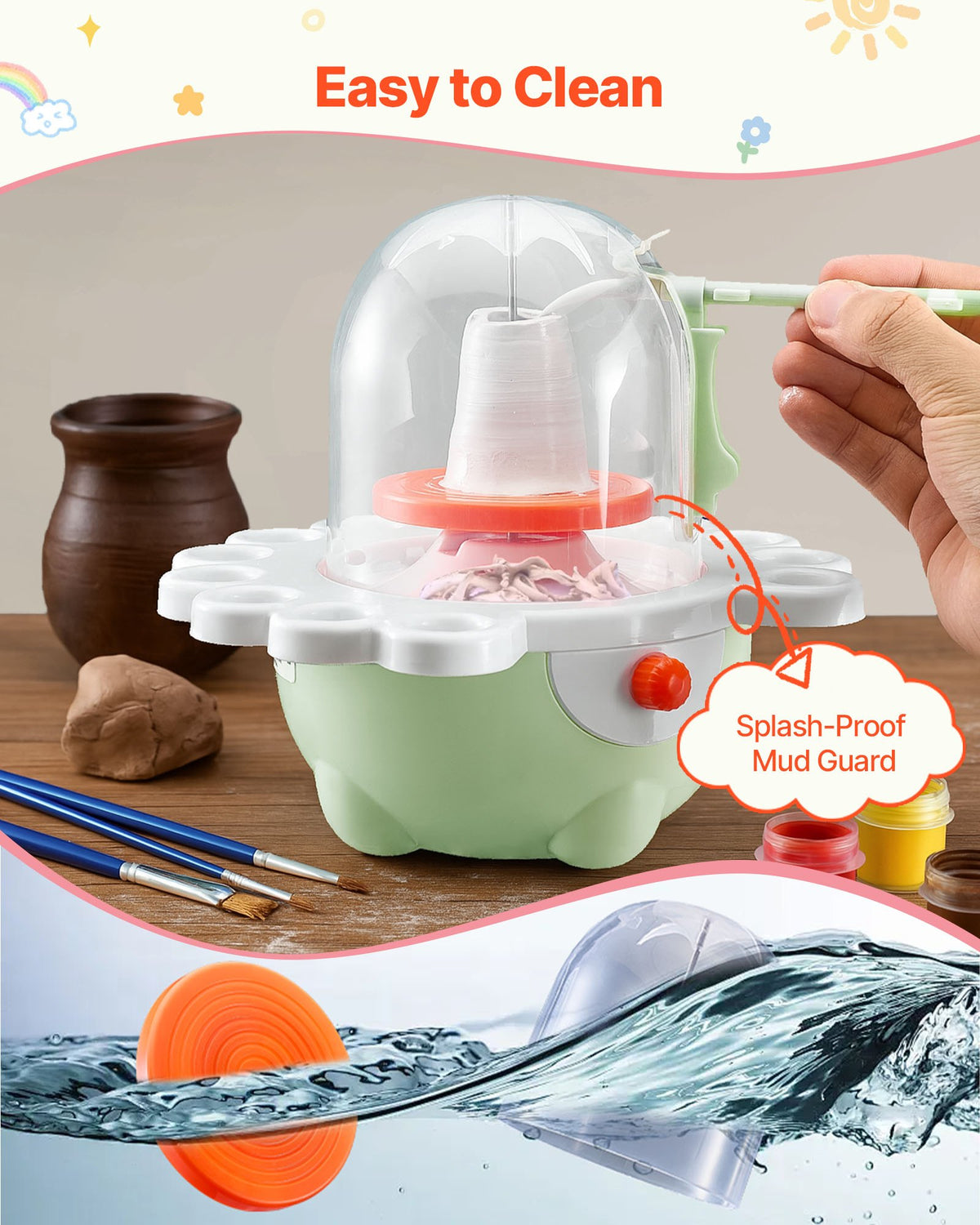 VEVOR Mini Pottery Wheel, 50 mm and 80 mm Turntables, Adjustable Speed, Electric Clay Wheel for Kids and Beginners, Complete Pottery Set with Clay Sculpting Tools, Gift for Boys and Girls, Green