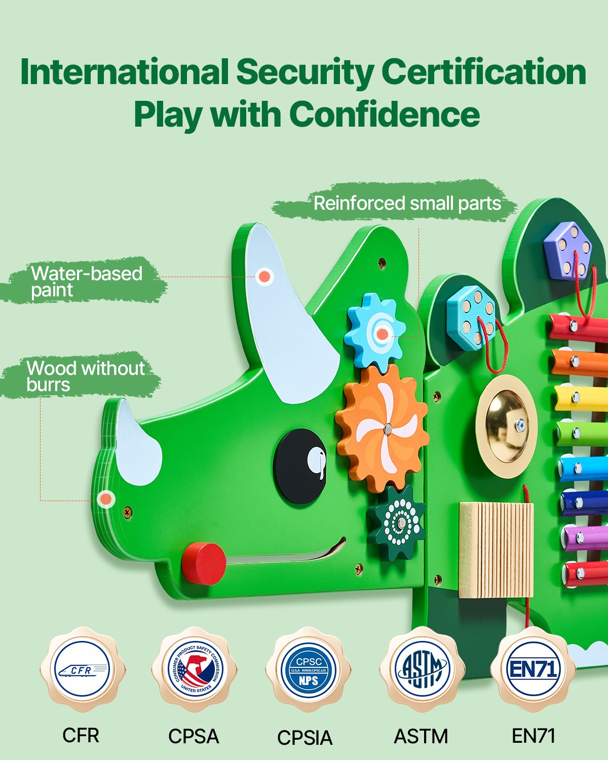 VEVOR Dinosaur Activity Wall Busy Board Panels, 11 Activities, Montessori Sensory Wall Toy for Kids 3-12 Years, Montessori Learning Activity Center, Ideal for Toddler Playroom Nursery Classroom