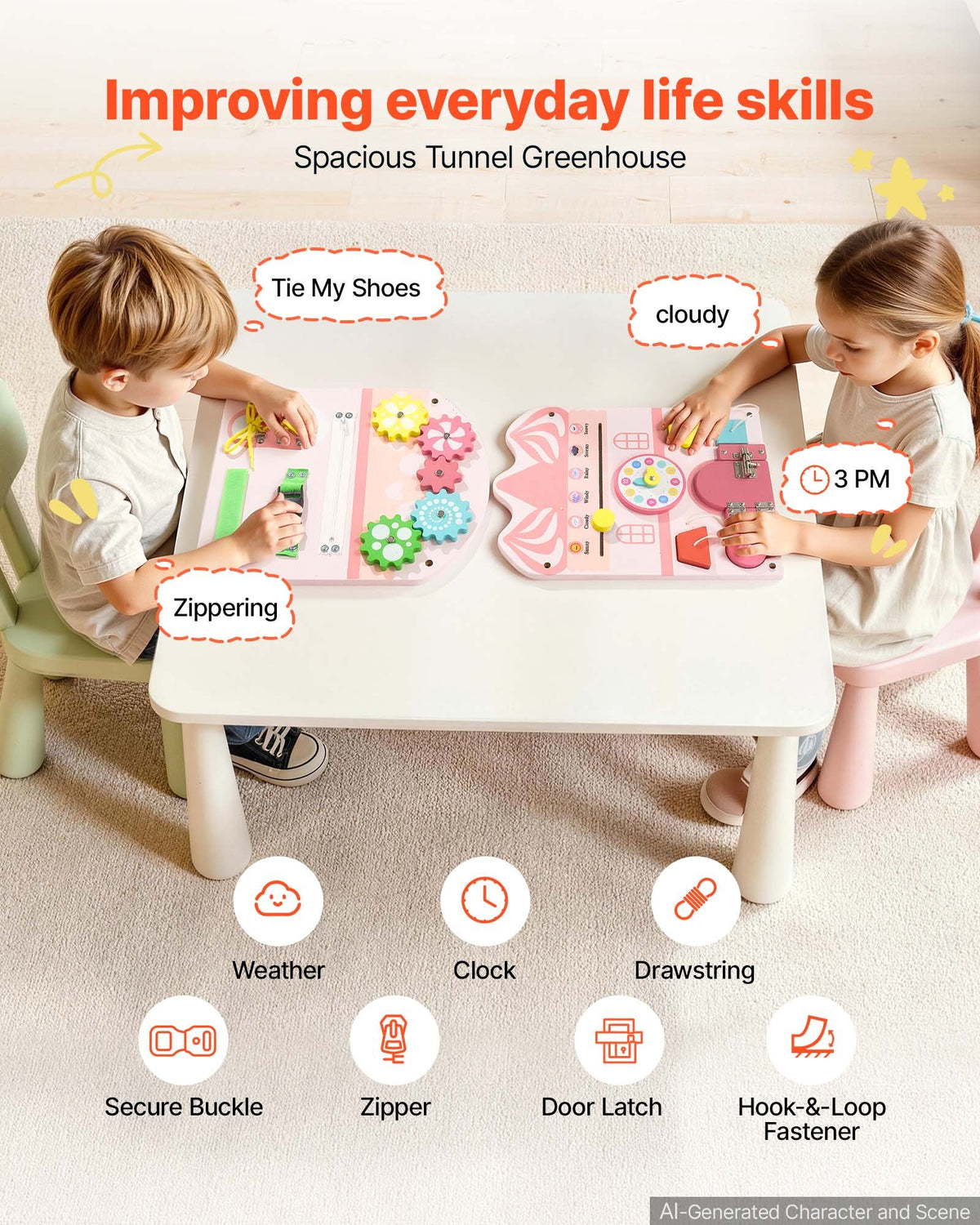 VEVOR Wall Busy Board, 14-in-1 Castle Montessori Sensory Activity Panels, Learning Activity Center for Daycare, Classroom, Playroom, and Home, Sturdy Wooden Educational Toys, with Mounting Hardware