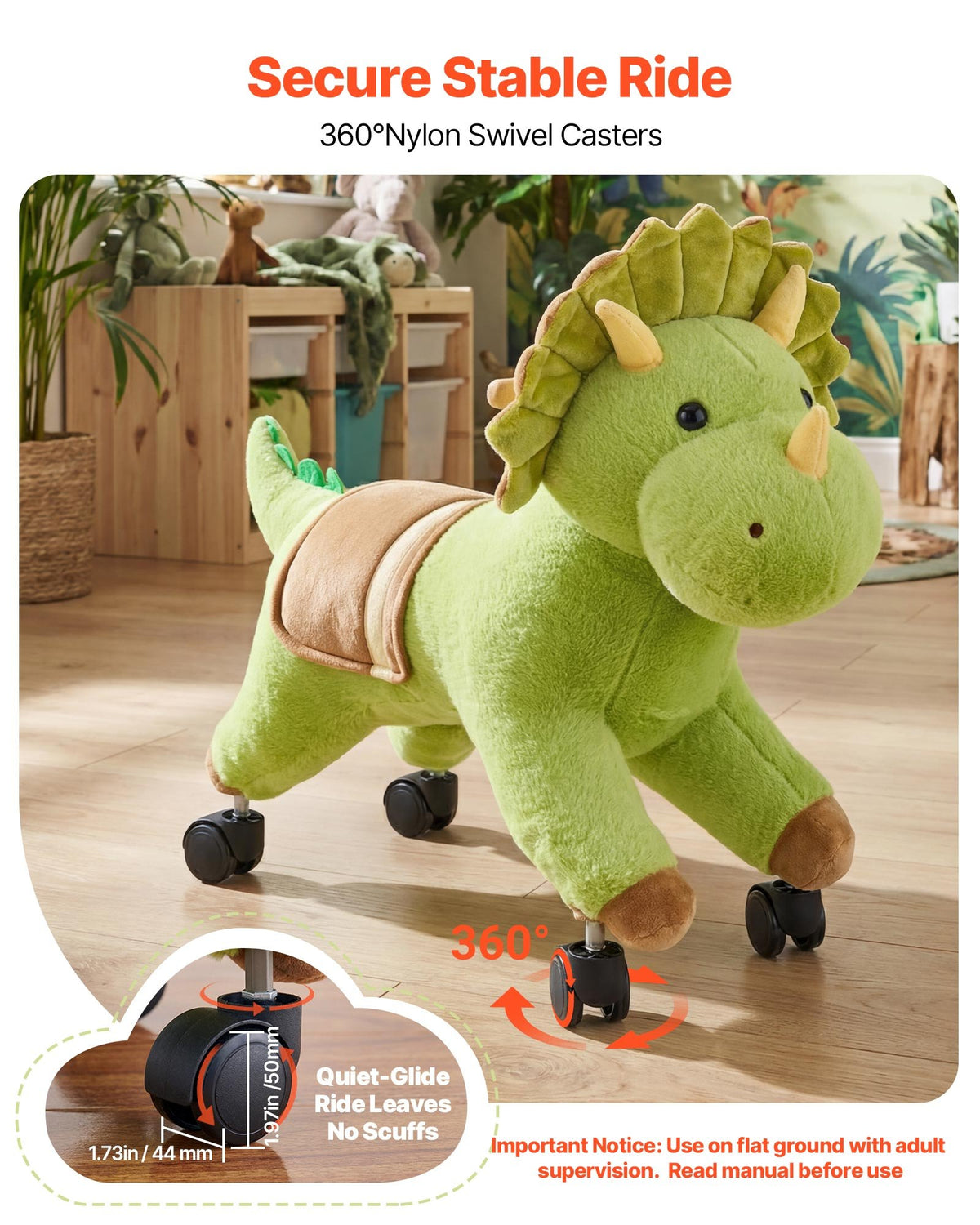 VEVOR Ride On Horse, Riding Dinosaur Toys for Kids, Features Lifelike Dinosaur Roars, No Battery Required, 360-Degree Flexible Smooth Wheels, Soft Seat, 40 kg Max Load Capacity for Toddlers Ages 3+