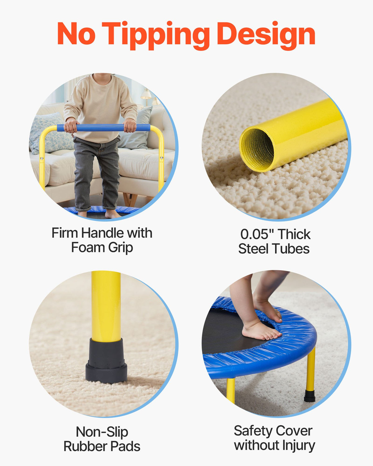 VEVOR 91.4 cm Trampoline for Kids, 91.4 cm Trampolines Indoor/Outdoor Trampoline for Toddlers, Foldable Mini Baby Trampoline with Foam Handle, Recreational Trampoline Birthday Gift for 3+ Years Kids
