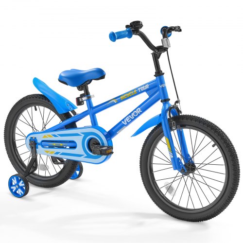 VEVOR Kids Bike, 45.72 cm BMX Style Children Bicycle, Rider Height 110 cm - 140 cm, Training Wheels Included, Sturdy and Easy to Assemble, Toddler Bike for Boys & Girls Learning to Ride, Blue