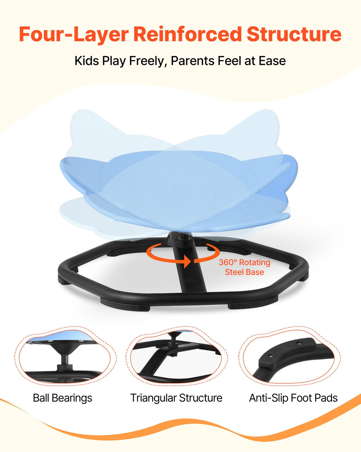 VEVOR Kids Swivel Chair, 220 lbs Capacity, Elephant Shape Sensory Spinning Chair, Autistic Kids Sensory Toy Seat with Non-Slip Metal Base, Toddler Sit & Spin Seat for Coordination Balance Focus, Blue
