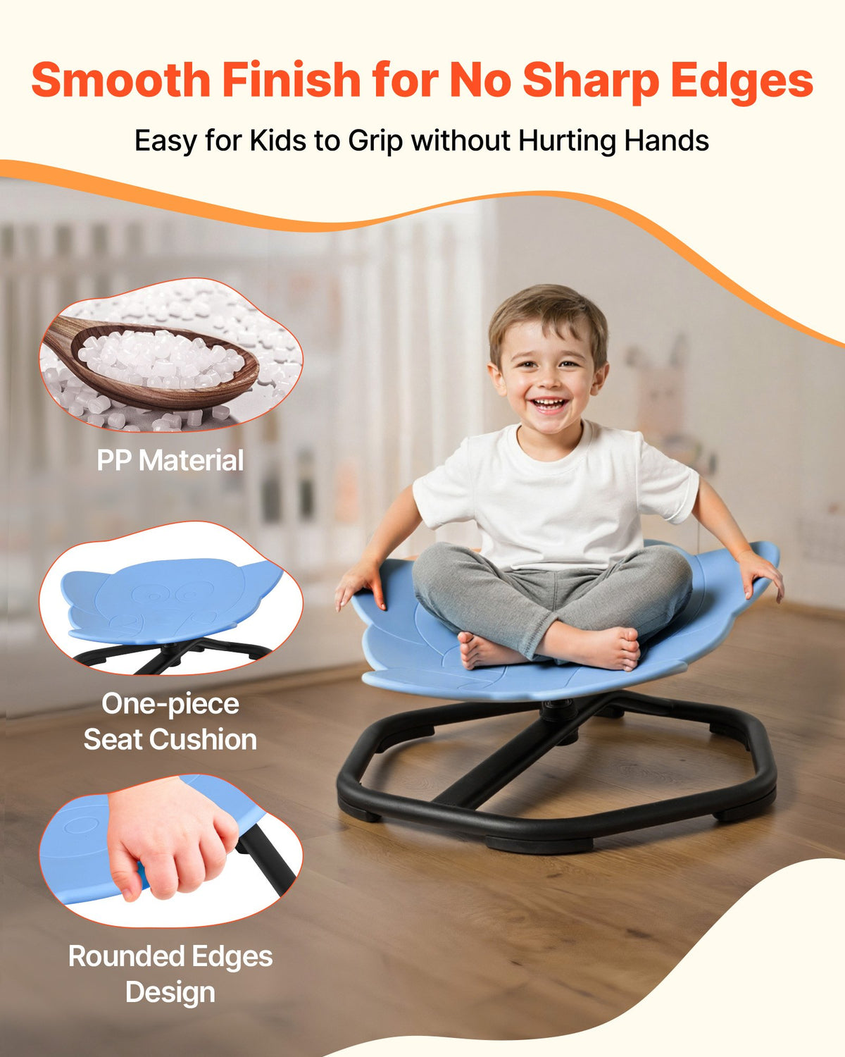 VEVOR Kids Swivel Chair, 220 lbs Capacity, Elephant Shape Sensory Spinning Chair, Autistic Kids Sensory Toy Seat with Non-Slip Metal Base, Toddler Sit & Spin Seat for Coordination Balance Focus, Blue