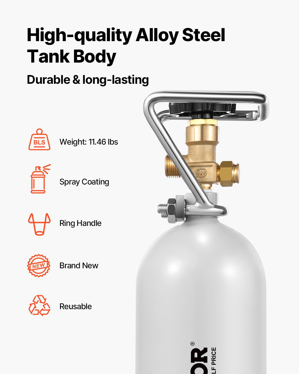 VEVOR CO2 Tank, 4.41 lbs New Alloy Steel Cylinder, CO2 Air Tank with Gray Spray Coating, DIN477 Valve, Handle & Adjustable Pressure, TUV Approved Gas Cylinder for Draft Beer Dispensing and Soda Maker