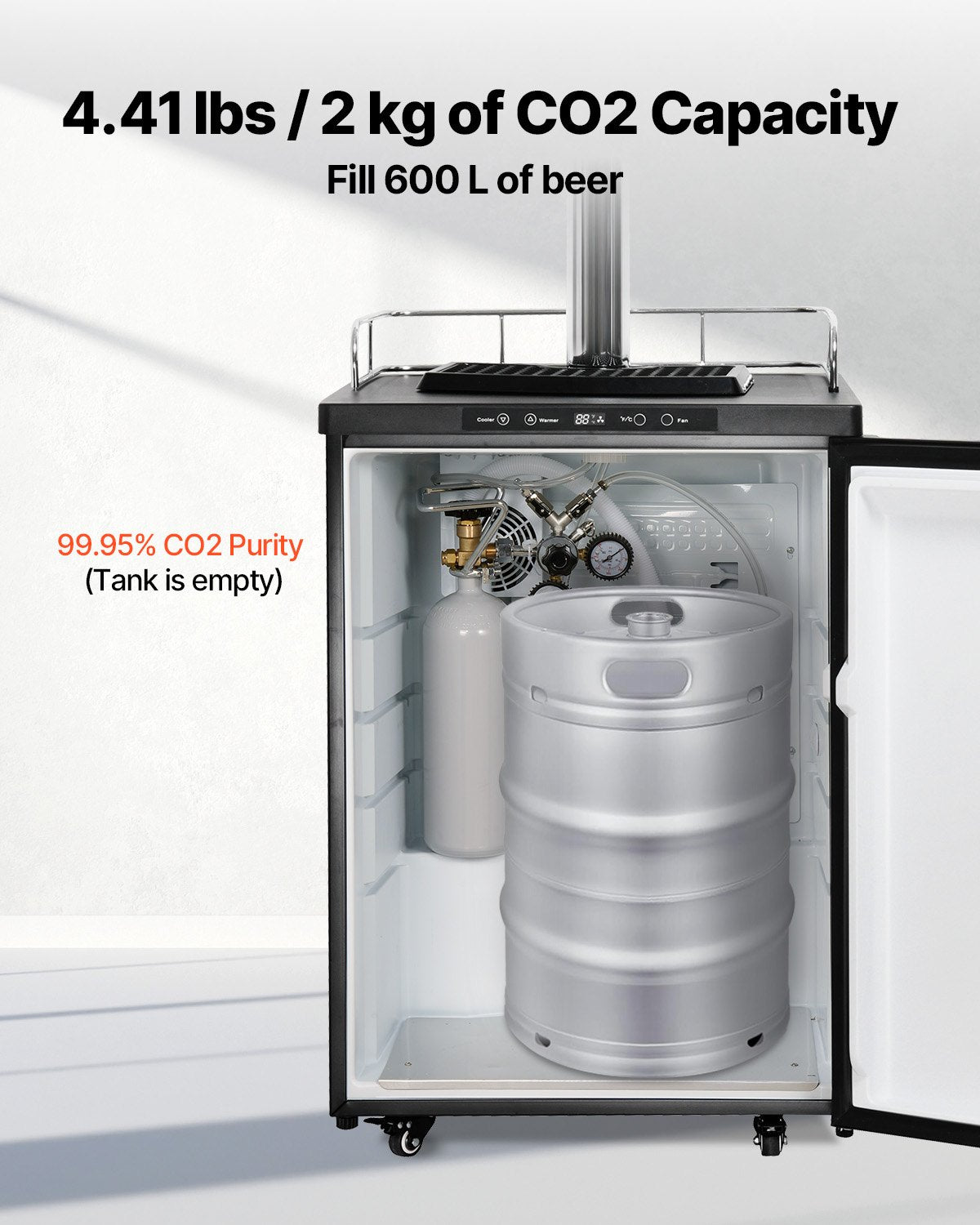 VEVOR CO2 Tank, 4.41 lbs New Alloy Steel Cylinder, CO2 Air Tank with Gray Spray Coating, DIN477 Valve, Handle & Adjustable Pressure, TUV Approved Gas Cylinder for Draft Beer Dispensing and Soda Maker