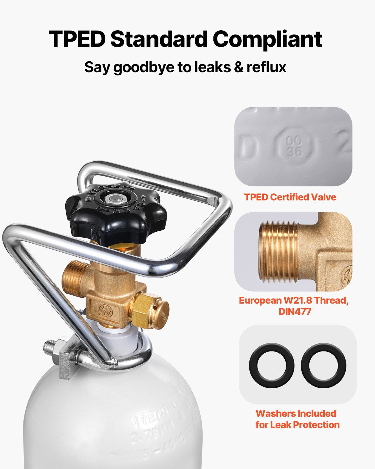 VEVOR CO2 Tank, 4.41 lbs New Alloy Steel Cylinder, CO2 Air Tank with Gray Spray Coating, DIN477 Valve, Handle & Adjustable Pressure, TUV Approved Gas Cylinder for Draft Beer Dispensing and Soda Maker