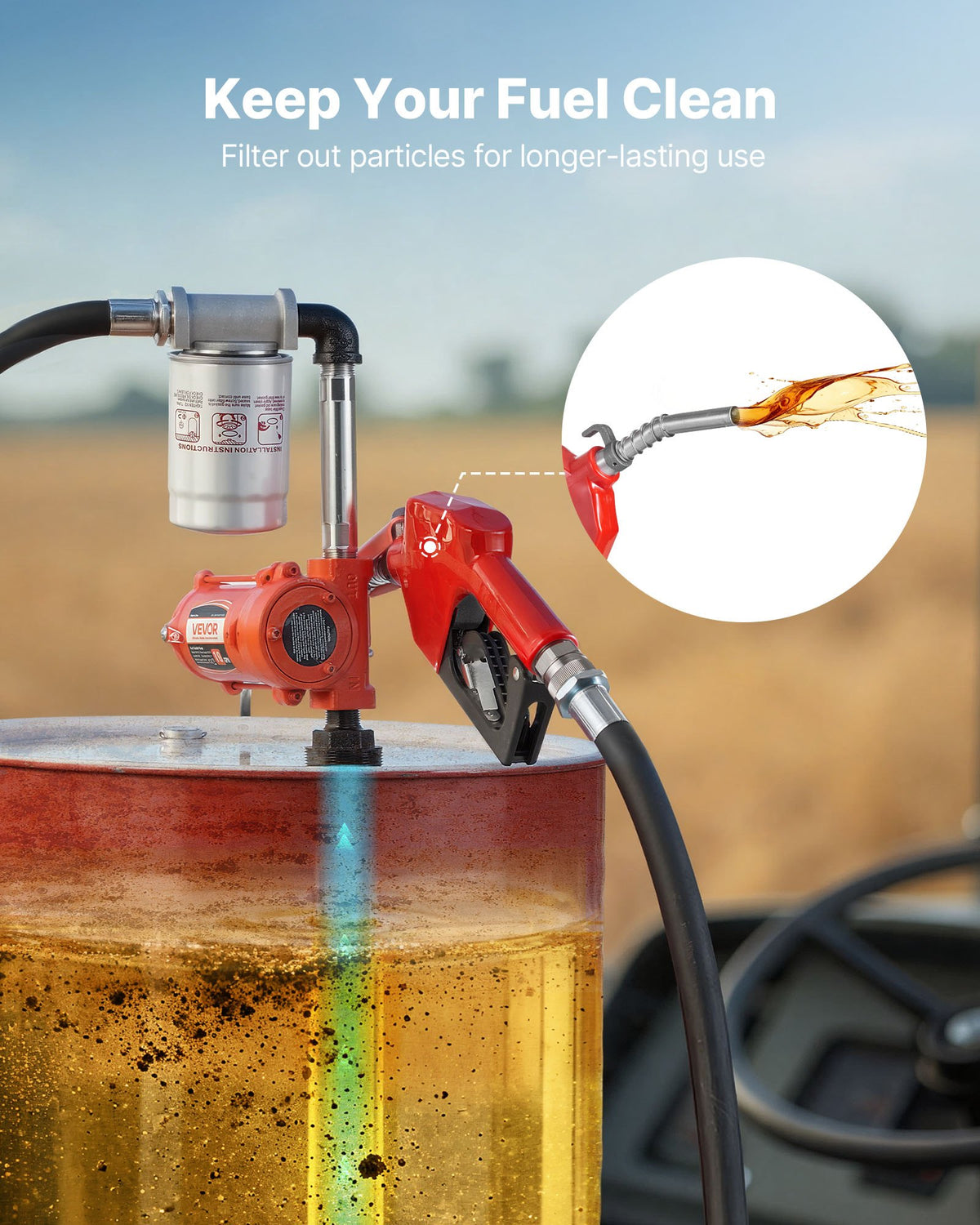 VEVOR Fuel Transfer Pump, 12V DC 40 L/min, Portable Diesel Transfer Pump Kit, with Auto Shut-Off Nozzle, Discharge Hose, Overheat Protection, Power Cable, Explosion-Proof, for Gasoline Diesel Kerosene