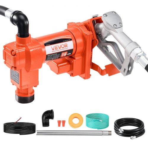 VEVOR Fuel Transfer Pump, 12V DC 61 L/min(16 GPM) 186W(1/4 HP) Diesel Pump, Extractor Pumps with Manual Nozzle, Discharge Hose and Suction Pipe, for Gasoline, Diesel, Kerosene, Ethanol-Methanol Blends & Biodiesel
