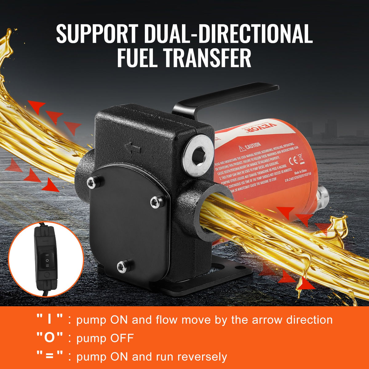 VEVOR Fuel Transfer Pump, 12V DC 19L/min(5.3 GPM) 75W(1/10 HP), Portable Electric Diesel Transfer Pump with Auto Shut-Off Fuel Nozzle, Long Inlet & Outlet Hose for Gasoline, Diesel, Kerosene, Methanol Blends