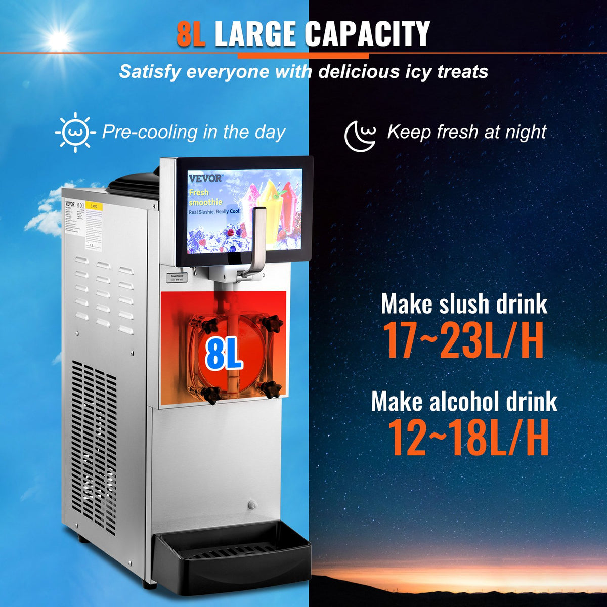 VEVOR 8L / 2.1 Gal Single Bowl Commercial Slushy Machine Margarita Smoothie Frozen Drink