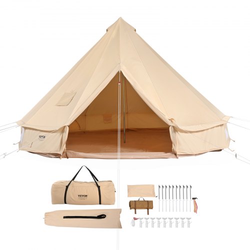 VEVOR Canvas Bell Tent, 4 Seasons 3 m/9.8ft Yurt Tent, Canvas Tent for Camping with Stove Jack, Breathable Tent Holds up to 4 People, Family Camping Outdoor Hunting Party