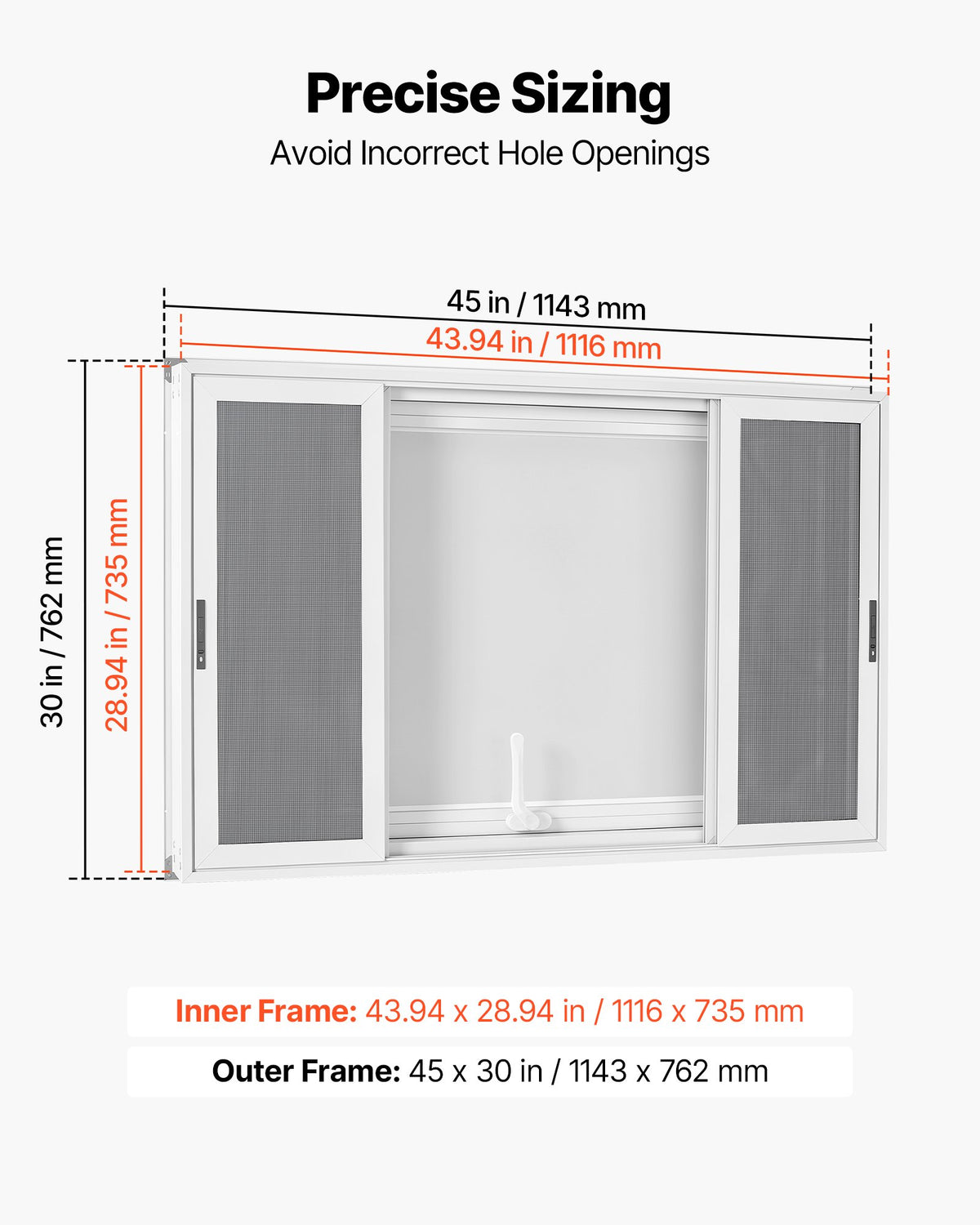 VEVOR Concession Window 1143x762mm Aluminum Alloy Service Window, for Food Truck, Up to 85 Degrees Stand Serving w/ 4 Sliding Screen Windows, Awning Door and Drag Hook, Rainwater Resistant