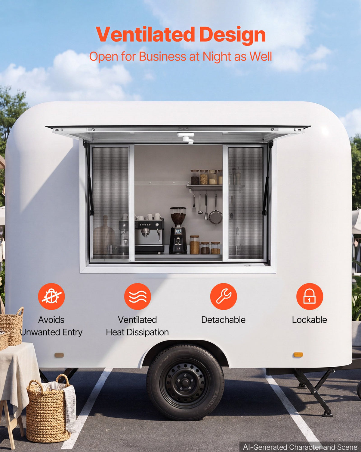 VEVOR Concession Window 1143x762mm Aluminum Alloy Service Window, for Food Truck, Up to 85 Degrees Stand Serving w/ 4 Sliding Screen Windows, Awning Door and Drag Hook, Rainwater Resistant