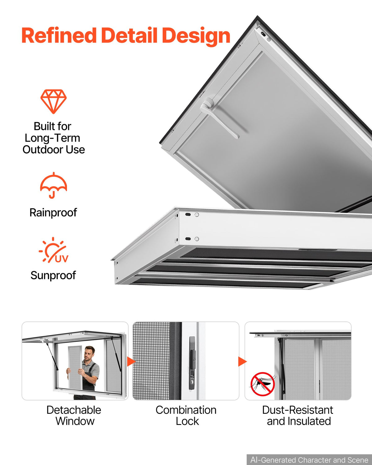 VEVOR Concession Window 1143x762mm Aluminum Alloy Service Window, for Food Truck, Up to 85 Degrees Stand Serving w/ 4 Sliding Screen Windows, Awning Door and Drag Hook, Rainwater Resistant