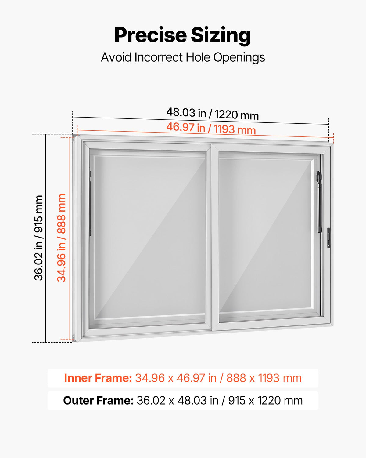VEVOR Concession Window 1220x915mm Aluminum Alloy Service Window, for Food Truck, Up to 85 Degrees Stand Serving w/ 2 Sliding Acrylic Windows, Awning Door and Drag Hook, Rainwater Resistant