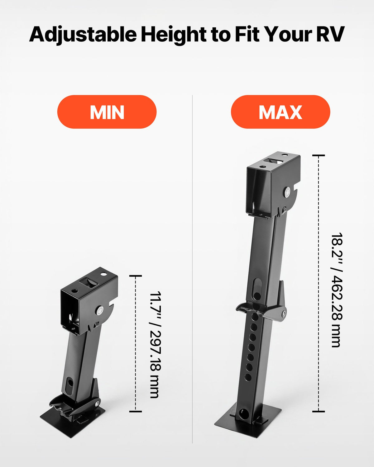 VEVOR Telescoping Stabilizer Jack, 2PCS Telescoping Folding Trailer Jack, Trailer Swing Down Stabilizer Jack for RV Trailer, Supports 453.59kg Capacity Each, Adjustable from 297.18mm to 462.28mm