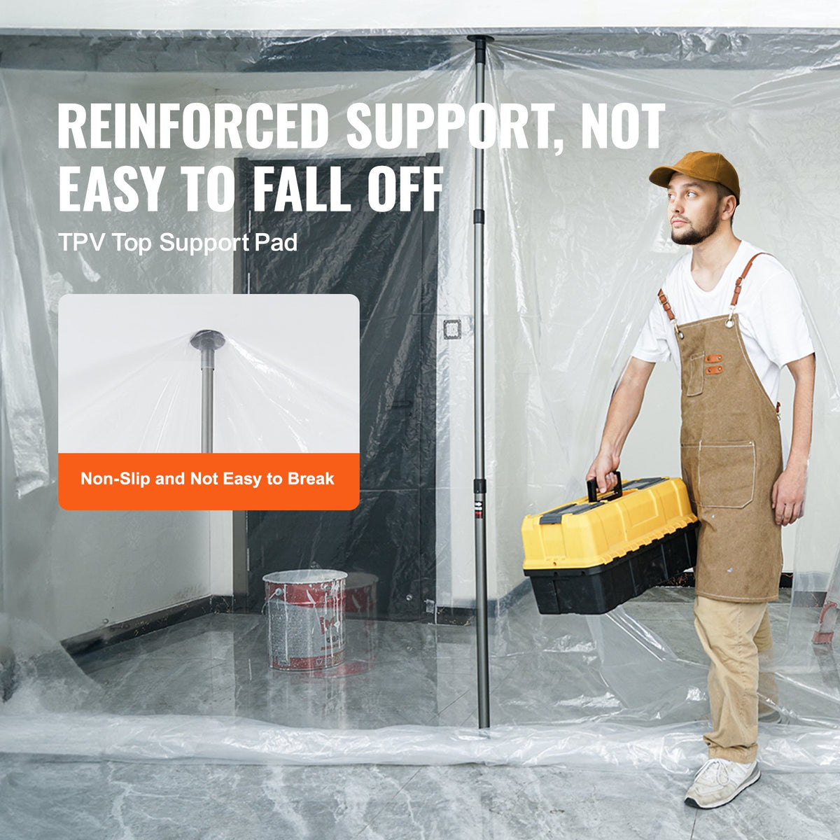 VEVOR Dust Barrier Poles, 12 Ft Poles with 4 Telescoping Poles, Carry Bag, and 32.8x13.12 Ft Plastic Film, for Interior Decoration and Painting Projects