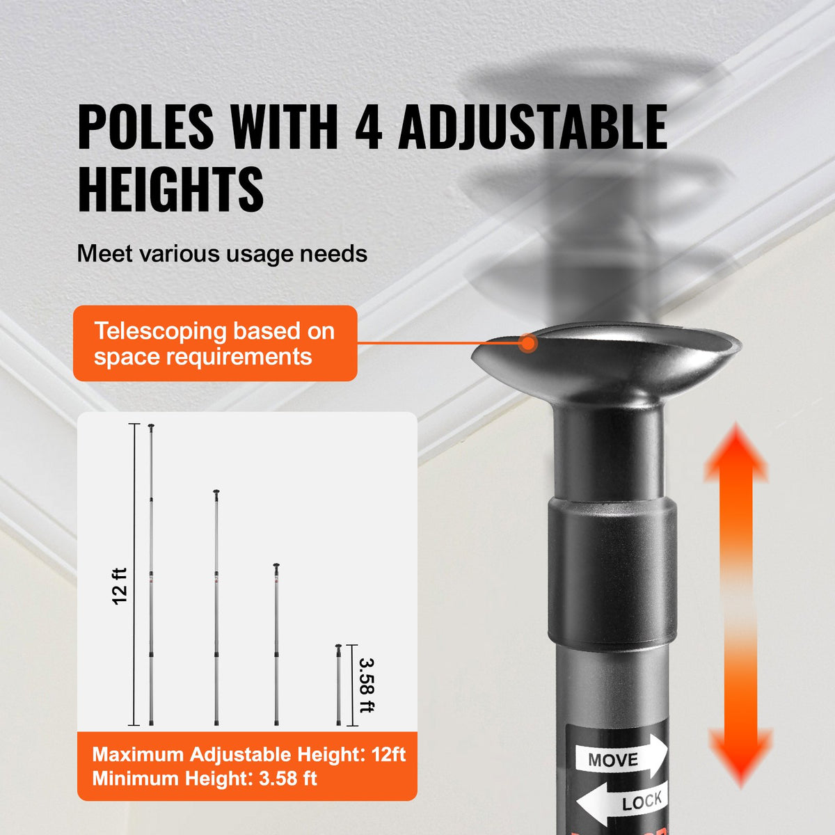 VEVOR Dust Barrier Poles, 12 Ft Poles with 4 Telescoping Poles, Carry Bag, and 32.8x13.12 Ft Plastic Film, for Interior Decoration and Painting Projects