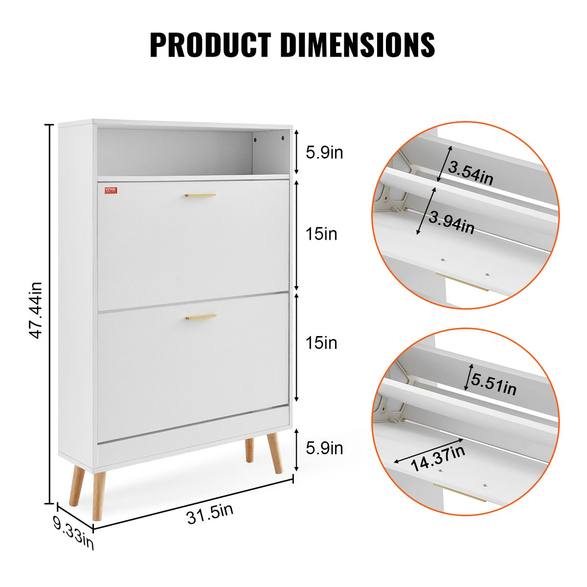 VEVOR Shoe Cabinet with 2 Flip Drawers, Shoe Storage Cabinet for Entryway, Free Standing Shoe Storage Organizer with Top Storage Cubby for Heels, Boots, Slippers in Hallway, Living Room