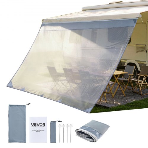 VEVOR RV Awning Sun Shade Screen, 2 x 3.3 m Polyester Mesh Sun Shading Screen (Fits 3.5 m Awnings), Double-Stitched Breathable Sunscreen for RVs Travel and Outdoor Camping