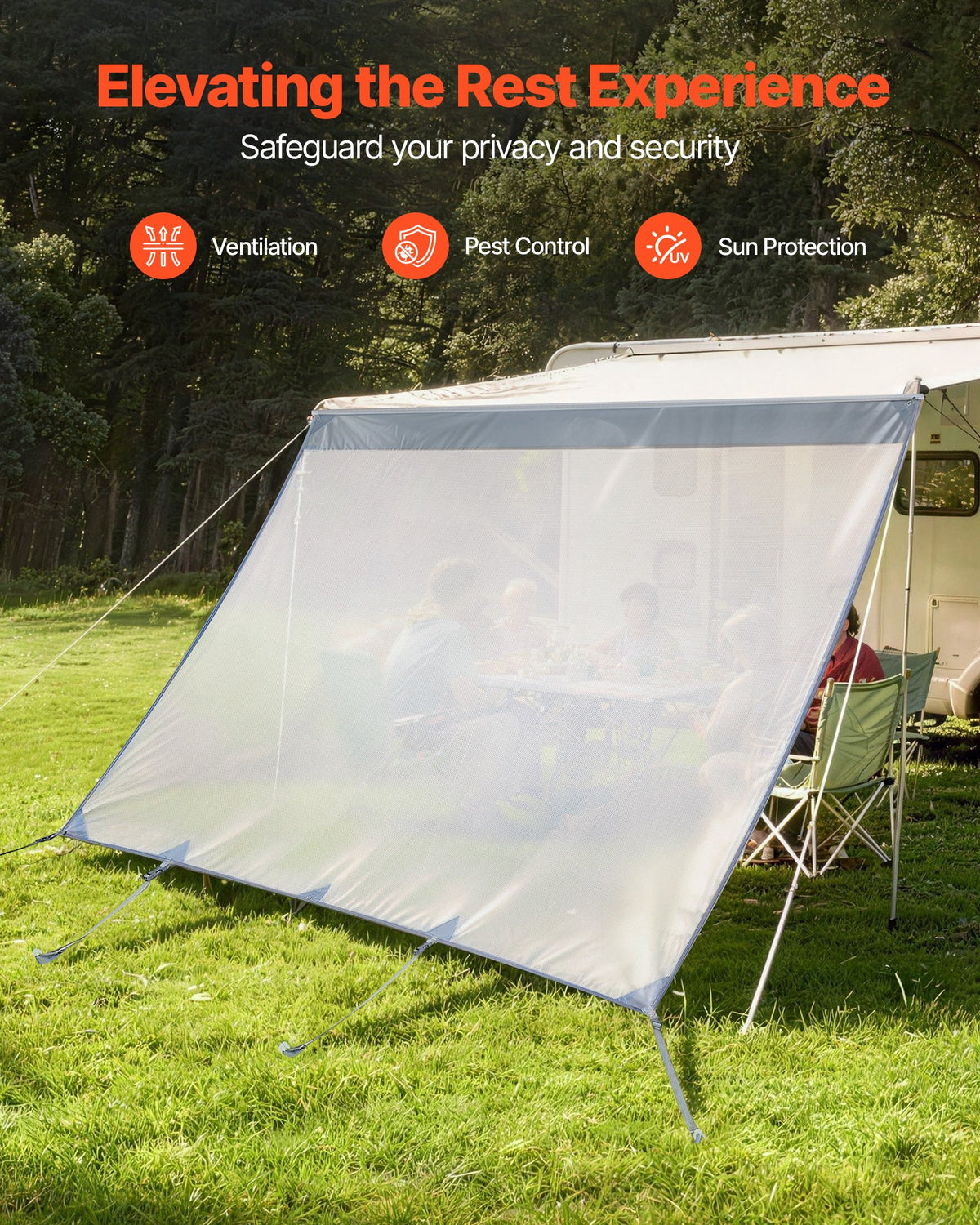 VEVOR RV Awning Sun Shade Screen, 2 x 3.3 m Polyester Mesh Sun Shading Screen (Fits 3.5 m Awnings), Double-Stitched Breathable Sunscreen for RVs Travel and Outdoor Camping