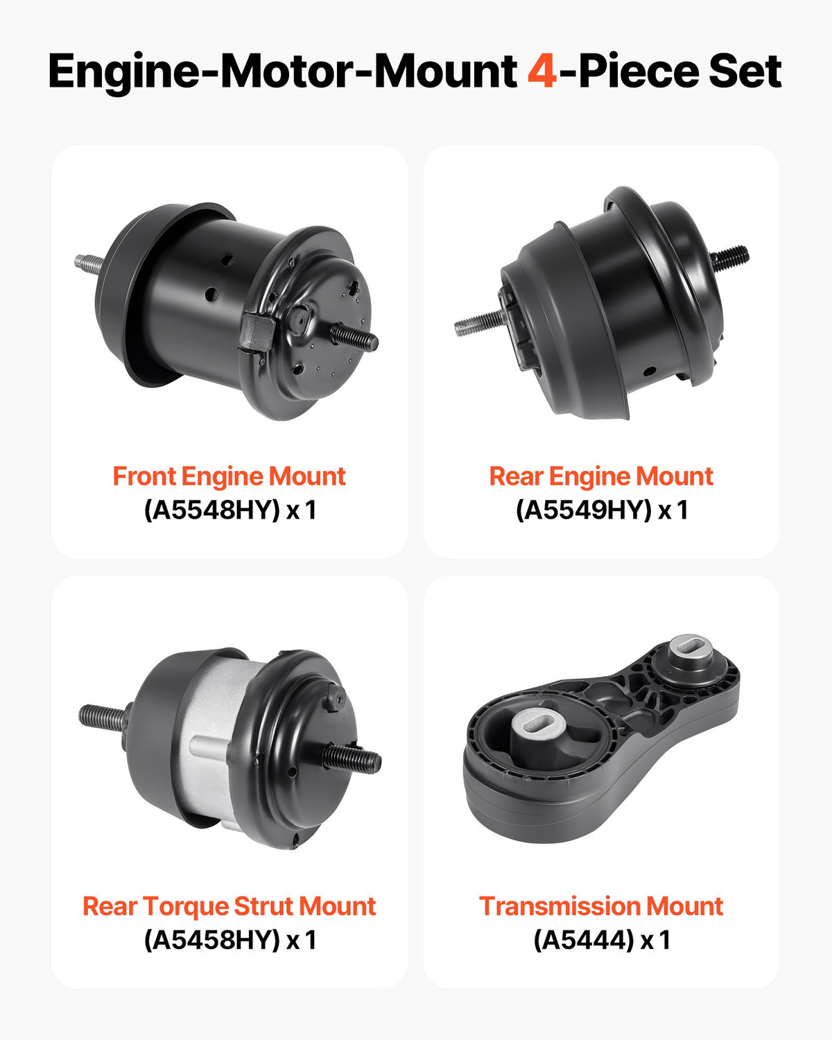 VEVOR Engine and Transmission Motor Mount Kit Replacement, Set of 4, Compatible with 2009–2017 Chevrolet Traverse 3.6L V6, Replace OE# A5548HY, A5549HY, A5458HY, A5444, Secure Support
