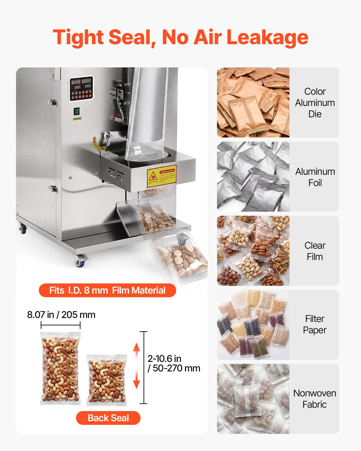 VEVOR Powder Filling and Sealing Machine, 10-999g Automatic Particle Granule Packaging Machine, Stainless Steel, Intelligent Weighing Filling Sealing, for Coffee Beans, Grains, Tea, Spices, Silver