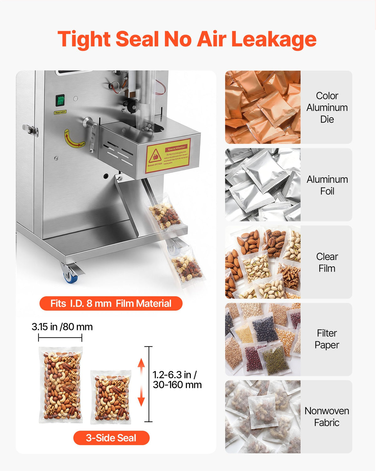 VEVOR Powder Filling and Sealing Machine, 1-99.9g Automatic Particle Granule Packaging Machine, Stainless Steel, Intelligent Weighing Filling Sealing, for Coffee Beans, Grains, Tea, Spices, Silver