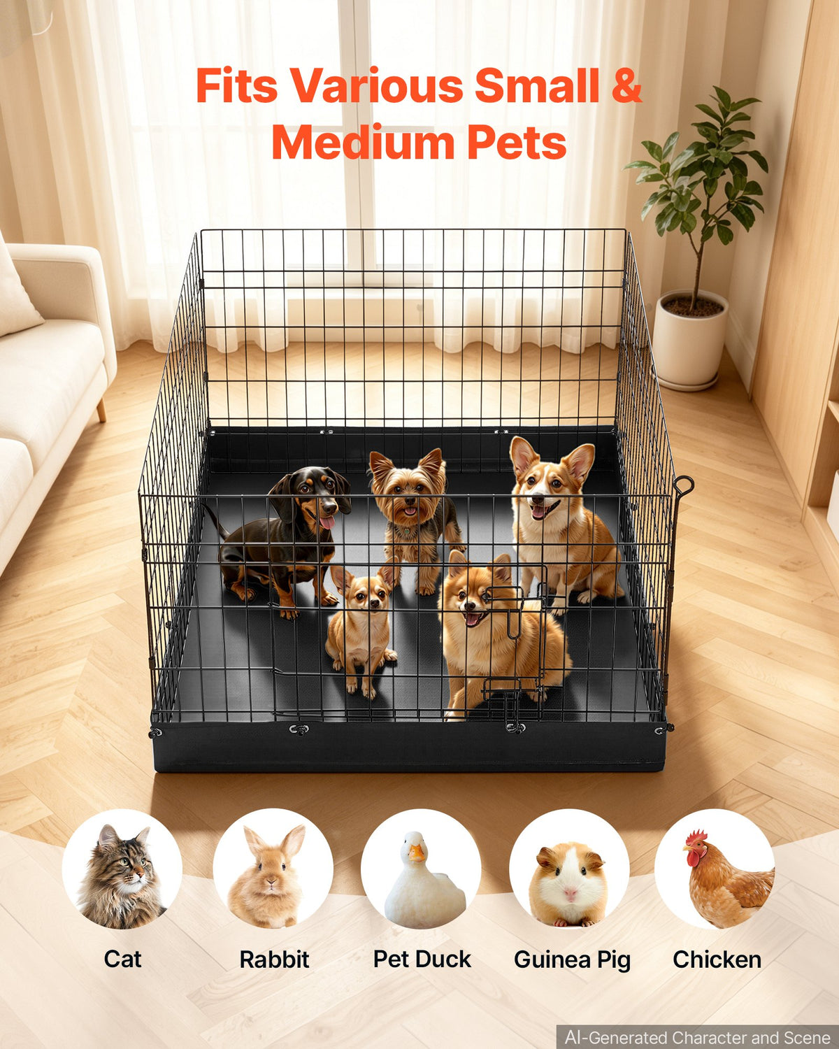 VEVOR Dog Playpen 61 cm 4 Panels Foldable Exercise Pen with Bottom Pad, Indoor Metal Pet Fence with Door, Heavy Duty Puppy Crate Kennel, Pet Playpen for Dogs, Cats, and Other Small Animals, Black