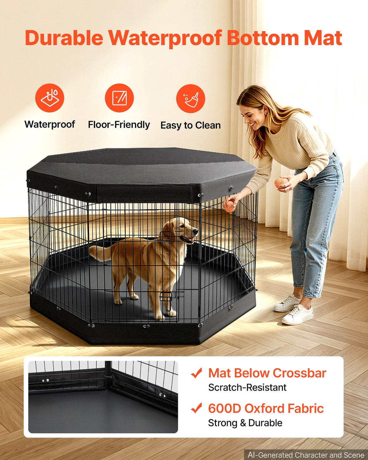 VEVOR Dog Playpen 91 cm 8 Panels Exercise Pen with Top Cover & Bottom Pad, Indoor Foldable Metal Pet Fence with Door, Heavy Duty Puppy Crate Kennel Pen for Dogs, Cats, and Other Small Animals, Black