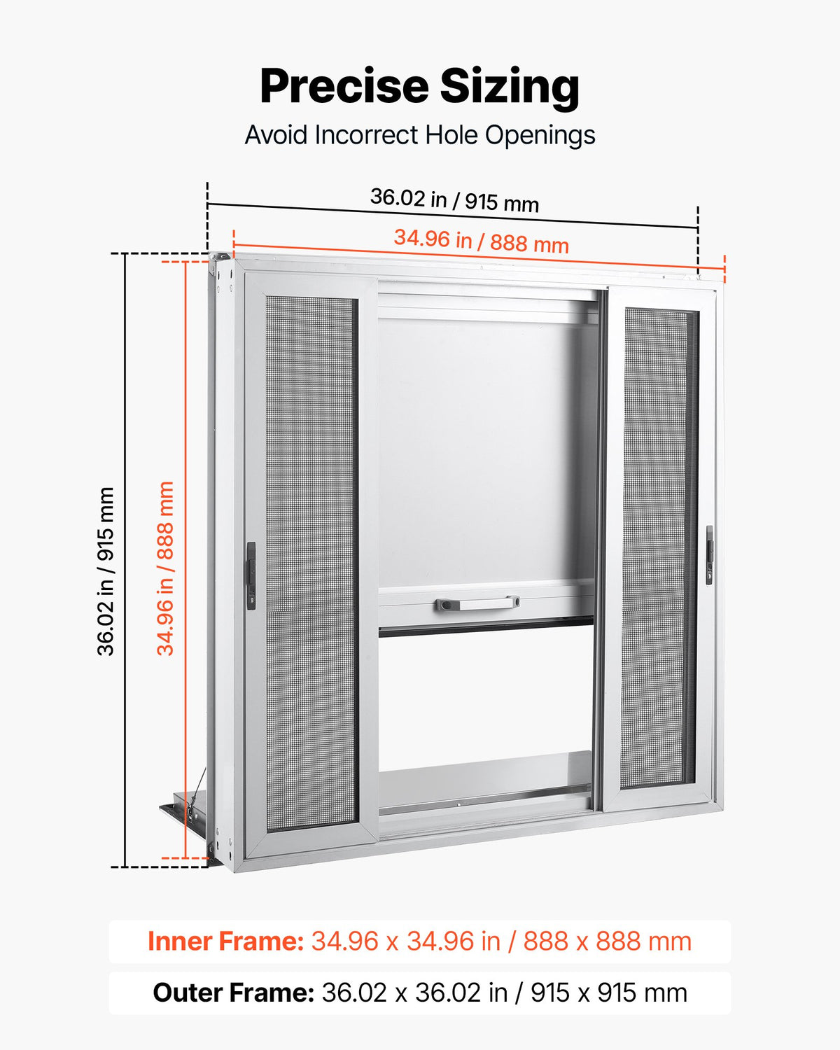 VEVOR Concession Window Folding Shelf 915x915mm Aluminum Alloy Service Window, for Food Truck, Up to 85 Degrees, w/ 4 Sliding Screen Windows, Awning Door and Drag Hook, Rainwater Resistant