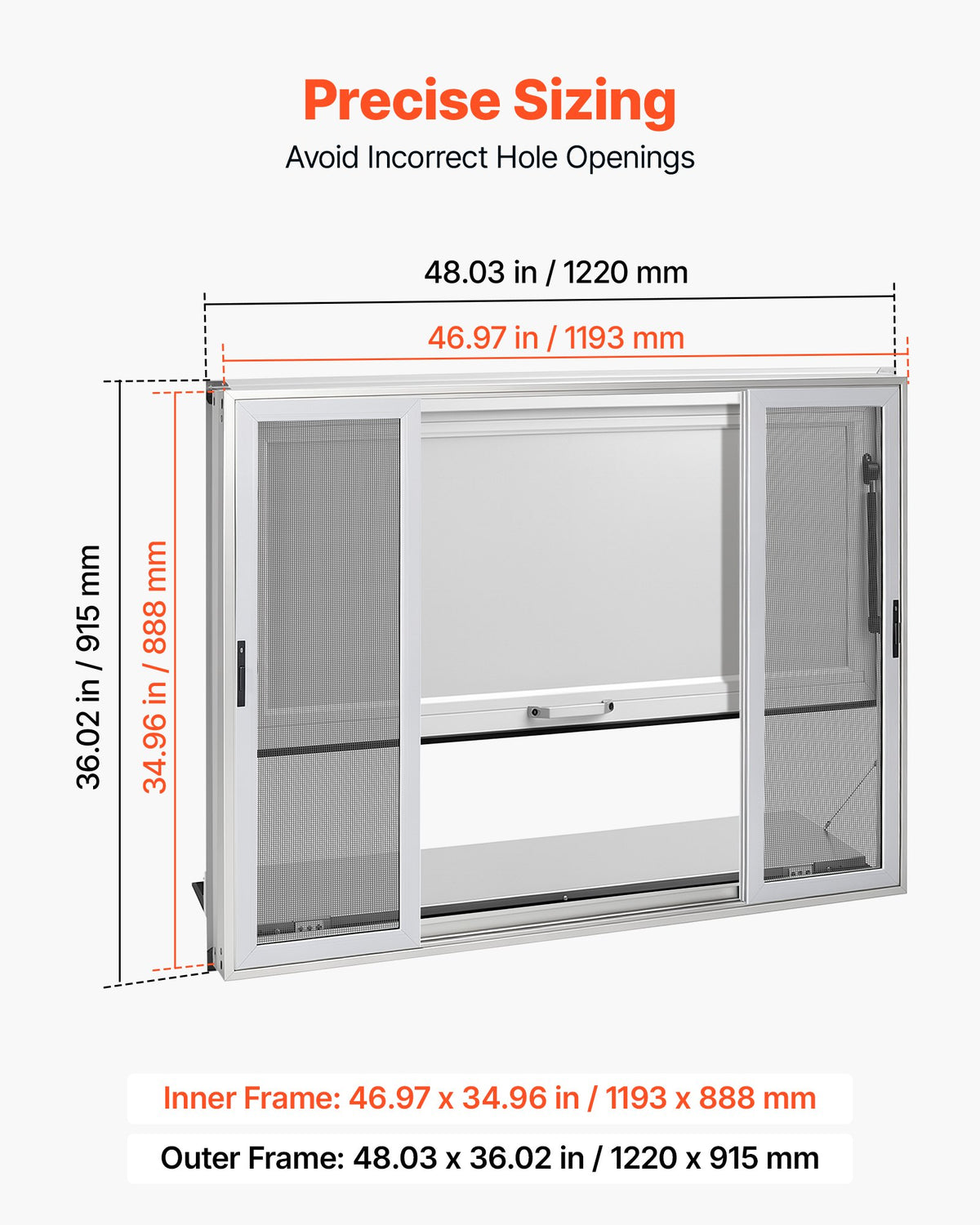 VEVOR Concession Window Folding Shelf 1220x915mm Aluminum Alloy Service Window, for Food Truck, Up to 85 Degrees, w/ 4 Sliding Screen Windows, Awning Door and Drag Hook, Rainwater Resistant