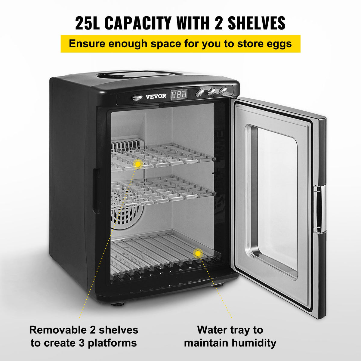 VEVOR Black Reptile Incubator 25L Scientific Lab Incubator Digital Incubator Cooling and Heating 5-42°C Reptile Egg Incubator 12V/110V Work for Small Reptiles