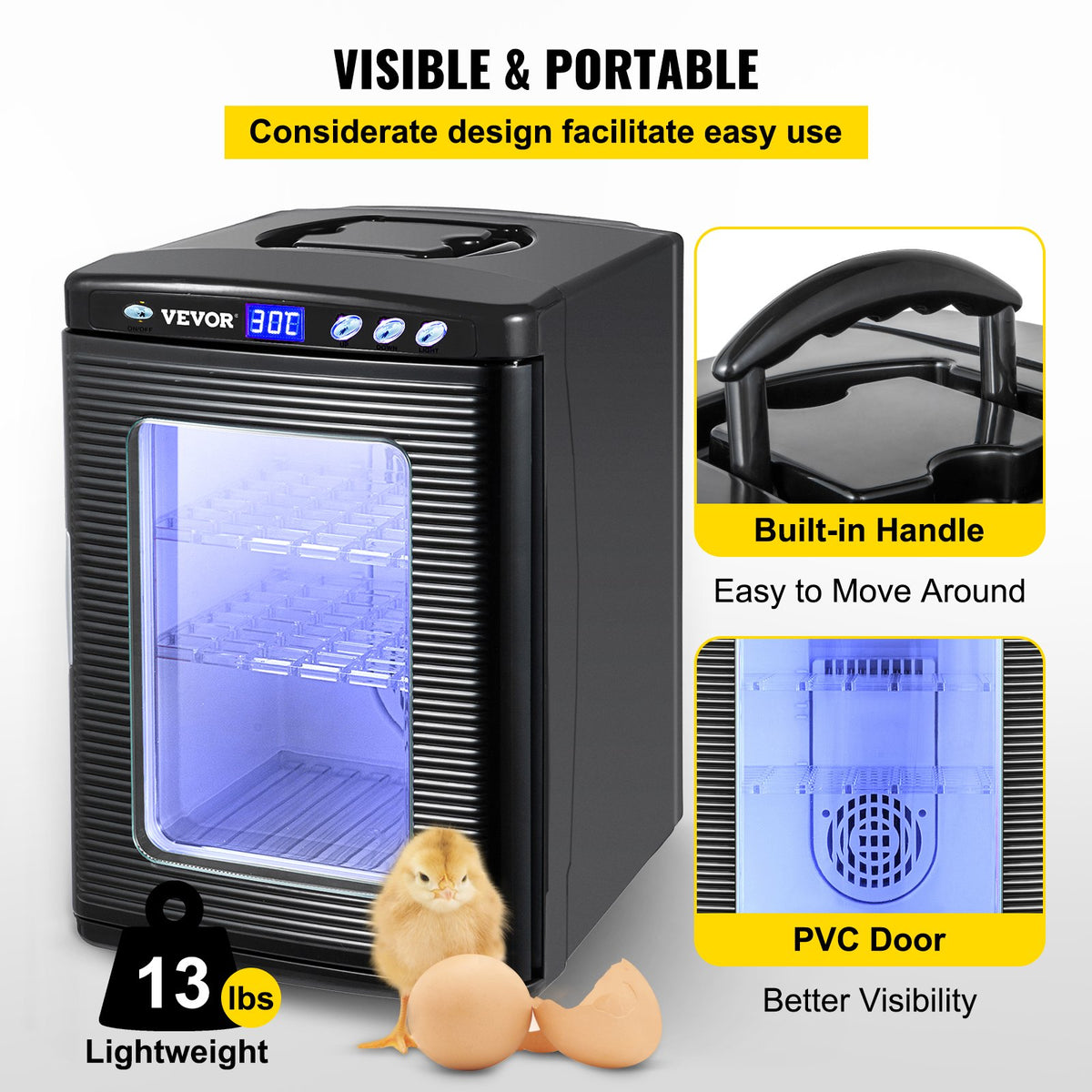 VEVOR Black Reptile Incubator 25L Scientific Lab Incubator Digital Incubator Cooling and Heating 5-42°C Reptile Egg Incubator 12V/110V Work for Small Reptiles