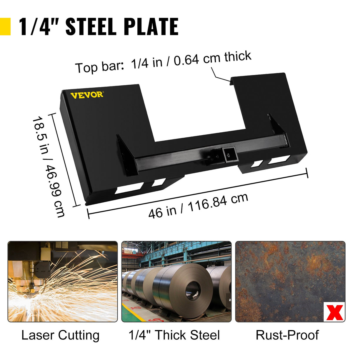 VEVOR Universal Skid Steer Mount Plate 1/4" Thick Skid Steer Plate Attachment 3000LBS Weight Capacity Quick Attach Mount Plate Steel Adapter Loader Easy to Weld or Bolt to Different Accessories Black