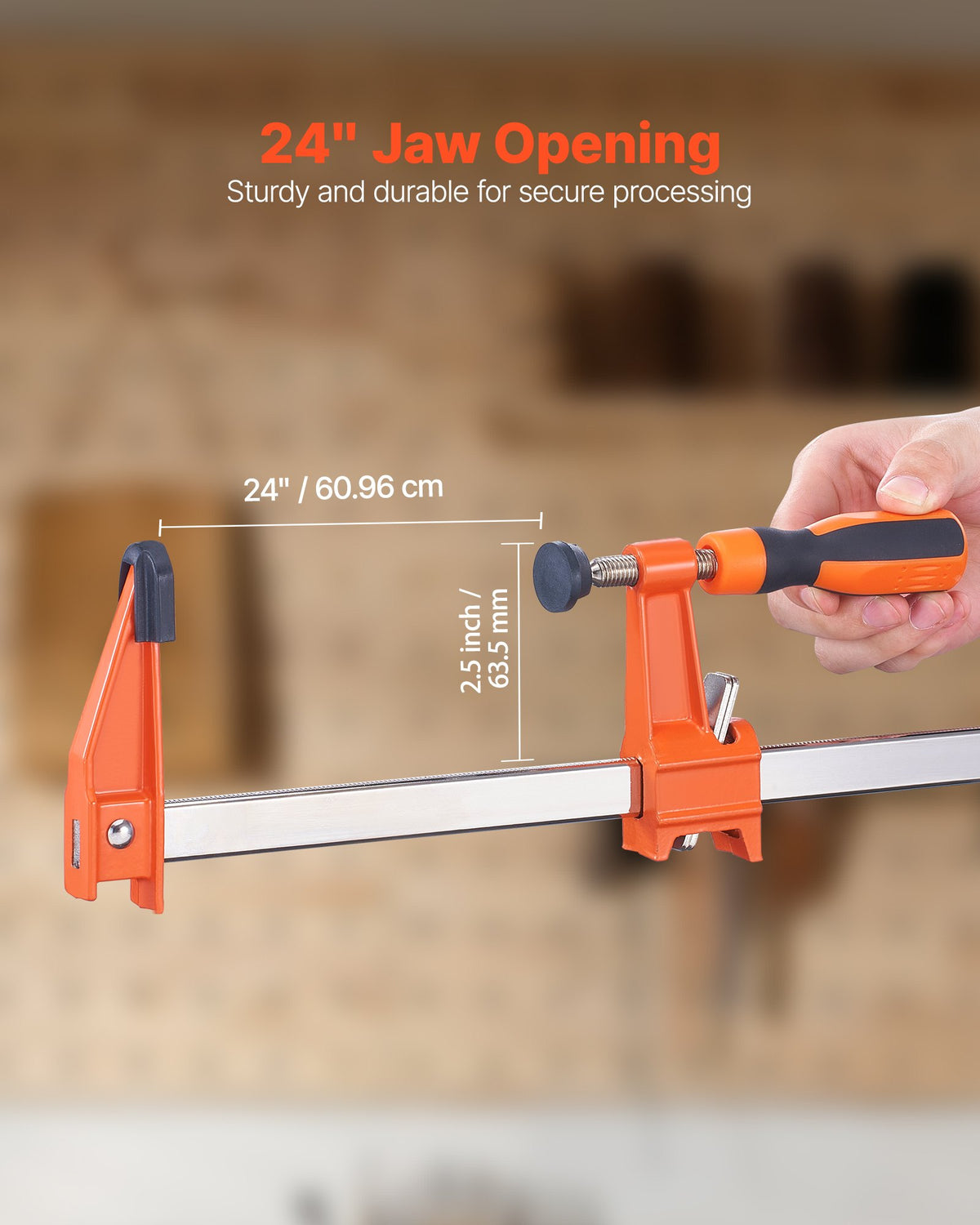 VEVOR Bar Clamps for Woodworking, 2-Pack 61 cm Opening, Lockable F-Clamp with 272 kg Load Limit, 63.5 mm Depth, Cast Iron and Carbon Steel, Easy to Use, Wood Clamps for Woodworking Metal Working