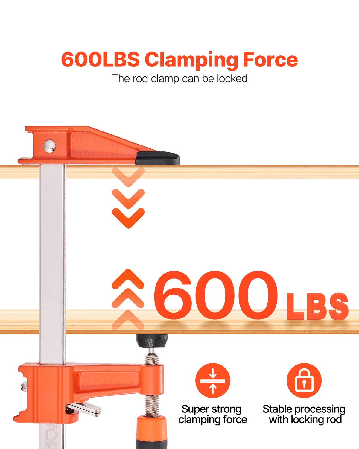 VEVOR Bar Clamps for Woodworking, 2-Pack 61 cm Opening, Lockable F-Clamp with 272 kg Load Limit, 63.5 mm Depth, Cast Iron and Carbon Steel, Easy to Use, Wood Clamps for Woodworking Metal Working
