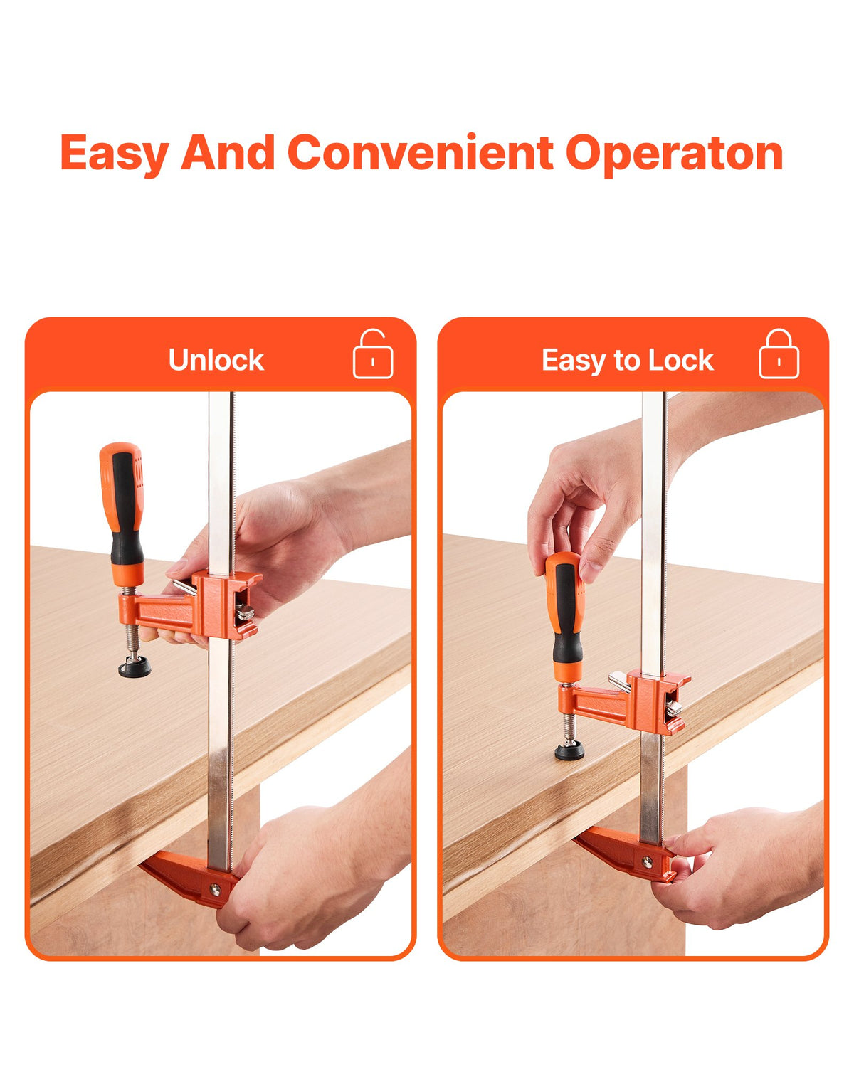 VEVOR Bar Clamps for Woodworking, 2-Pack 61 cm Opening, Lockable F-Clamp with 272 kg Load Limit, 63.5 mm Depth, Cast Iron and Carbon Steel, Easy to Use, Wood Clamps for Woodworking Metal Working