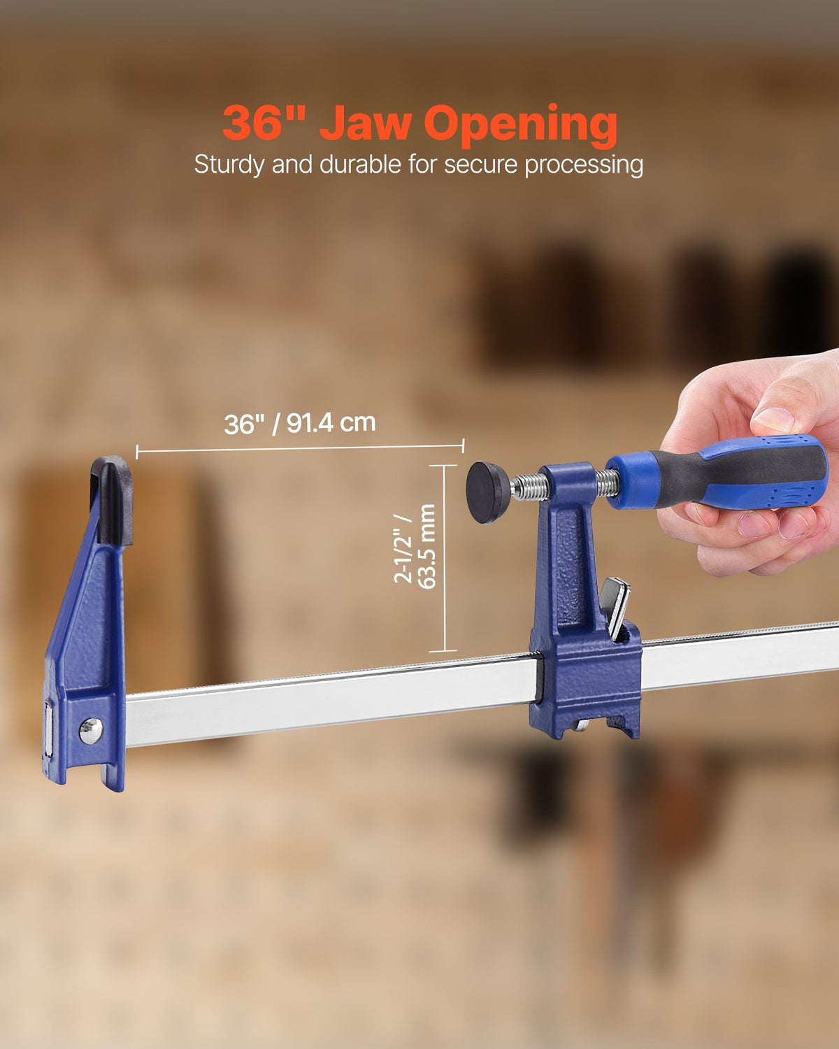 VEVOR Bar Clamps for Woodworking, 4-Pack 91.4 cm Opening, Lockable F-Clamp with 272 kg Load Limit, 63.5 mm Depth, Cast Iron and Carbon Steel, Easy to Use, Wood Clamps for Woodworking Metal Working