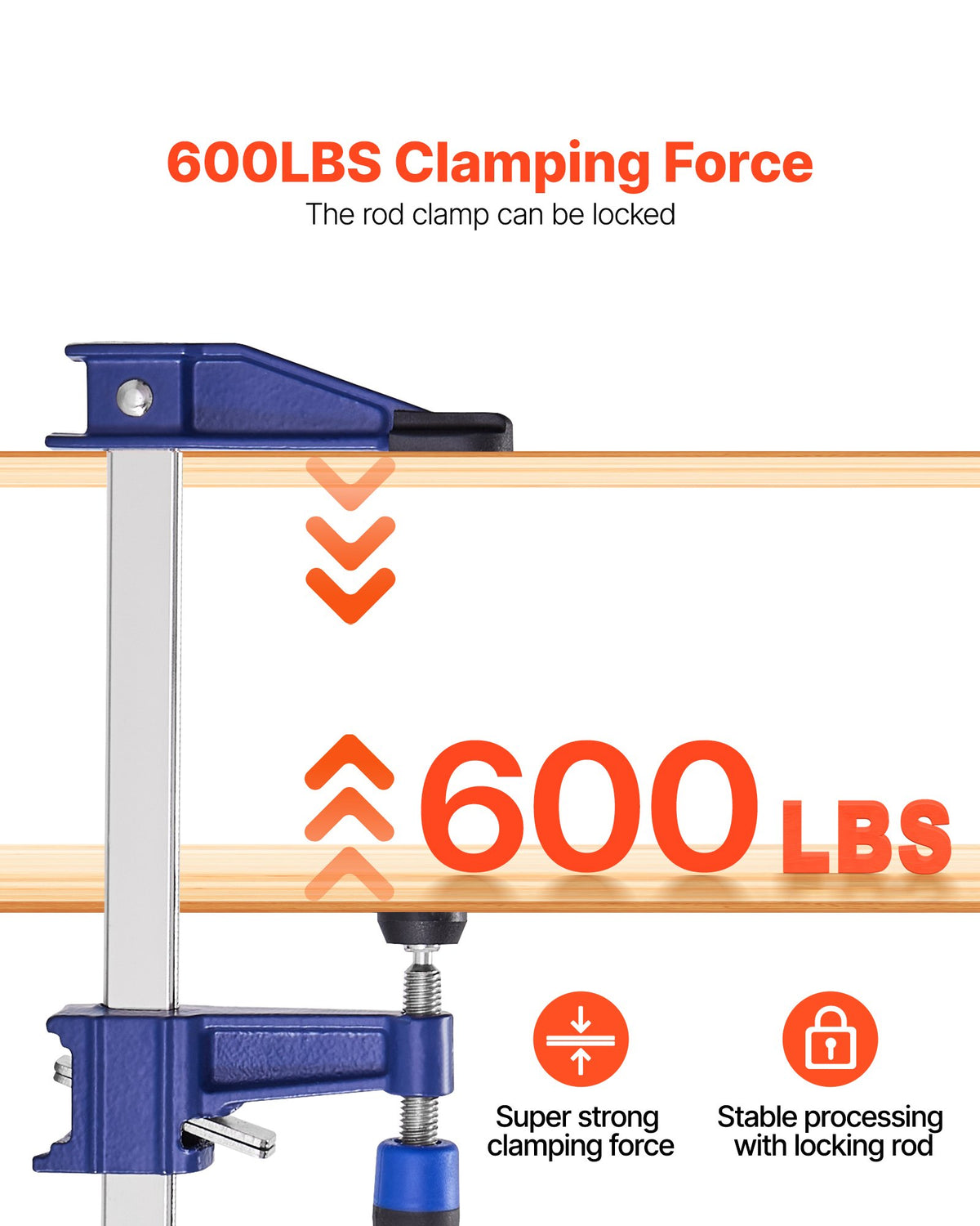 VEVOR Bar Clamps for Woodworking, 4-Pack 91.4 cm Opening, Lockable F-Clamp with 272 kg Load Limit, 63.5 mm Depth, Cast Iron and Carbon Steel, Easy to Use, Wood Clamps for Woodworking Metal Working