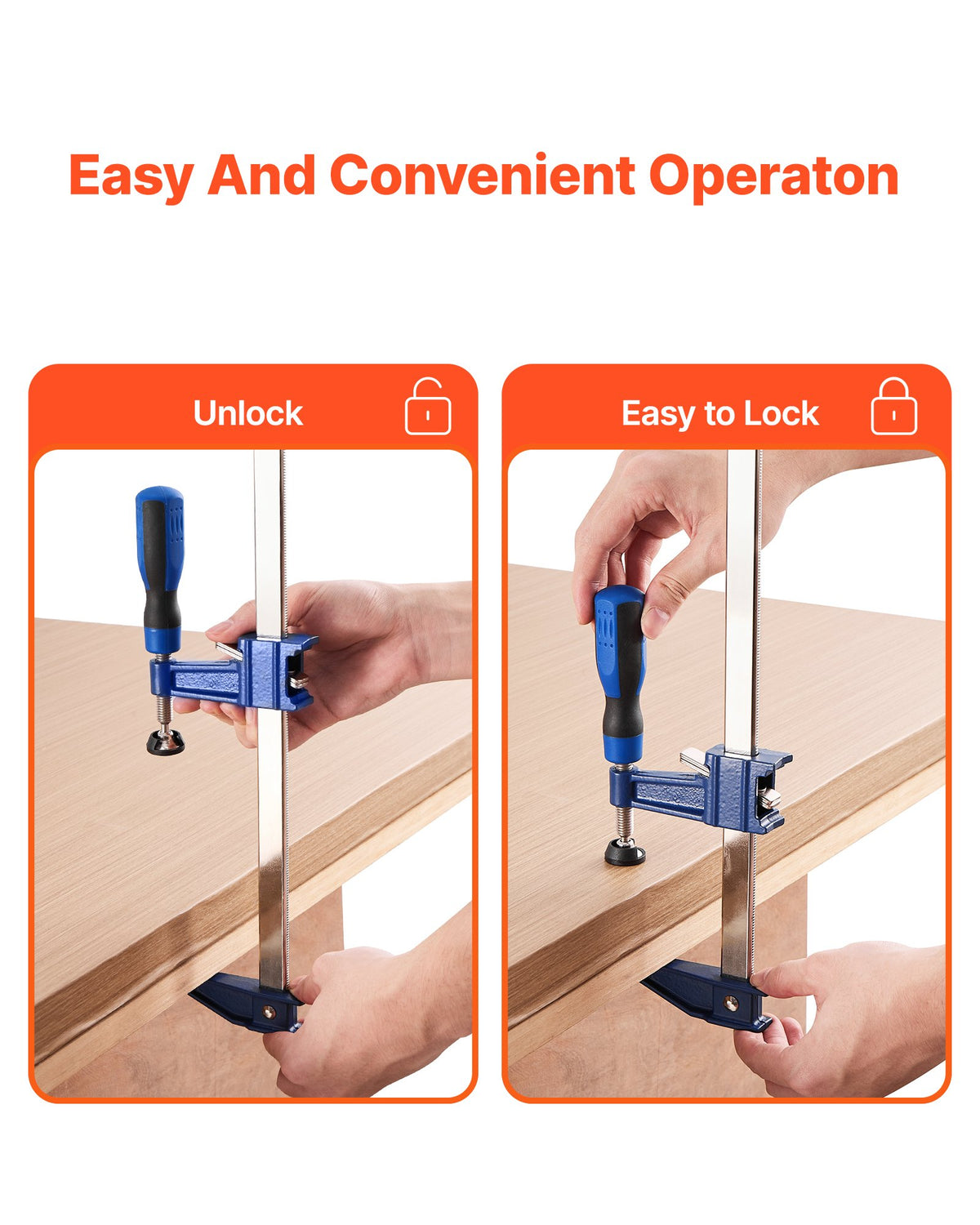 VEVOR Bar Clamps for Woodworking, 4-Pack 91.4 cm Opening, Lockable F-Clamp with 272 kg Load Limit, 63.5 mm Depth, Cast Iron and Carbon Steel, Easy to Use, Wood Clamps for Woodworking Metal Working