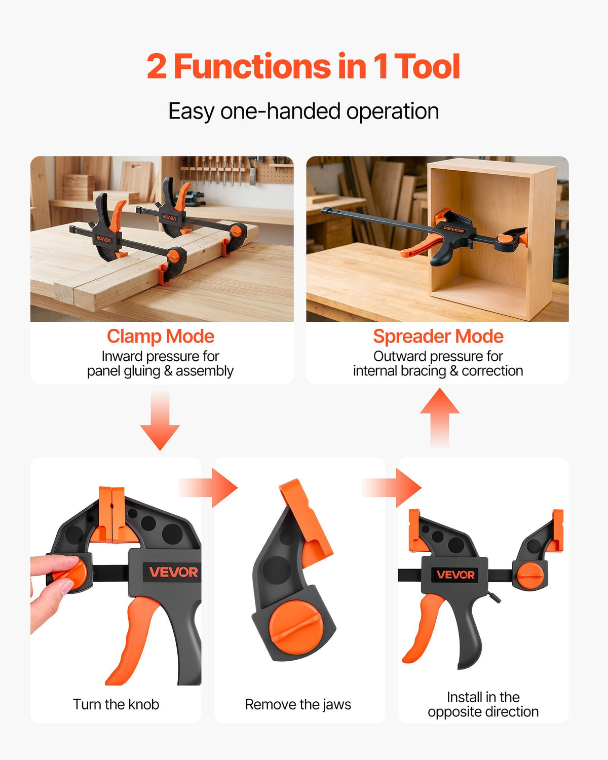 VEVOR Bar Clamps for Woodworking, 8-Pack, 15.24 cm and 30.48 cm, with Spring Clamps, One-Handed Clamp/Spreader, 70 kg Load Limit, Quick Release, Self-Locking Design, for Wood Working and Metal Working